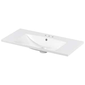 36 in. W x 18 in. D Resin Vanity Top in White, Single Bathroom Basin Sink, Vanity Top Only, 3-Faucet Holes