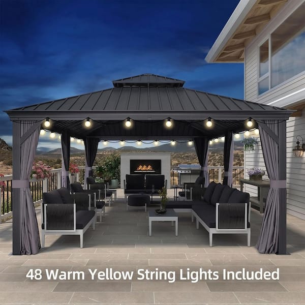 PURPLE LEAF 12 ft. x 24 ft. Gray Patio Outdoor Gazebo for Backyard