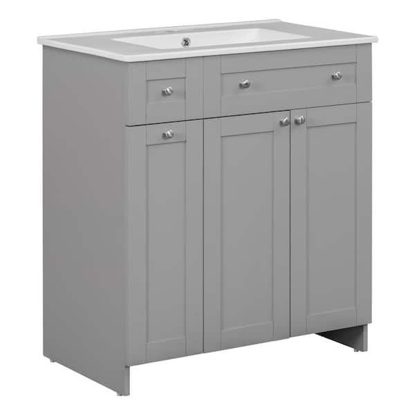 Unbranded 30 in. W x 18 in. D x 34 in. H Freestanding Undermount Single Sink Bath Vanity in Grey with White Ceramic Top