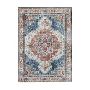 Imagine Chenille Posey Blue Multi-Colored 3 ft. x 4 ft. Medallion Polyester Area Rug