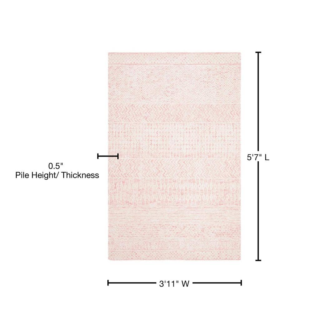 Light Pink Ivory Hand-Tufted Wool Viscose 4' x 6' Rug