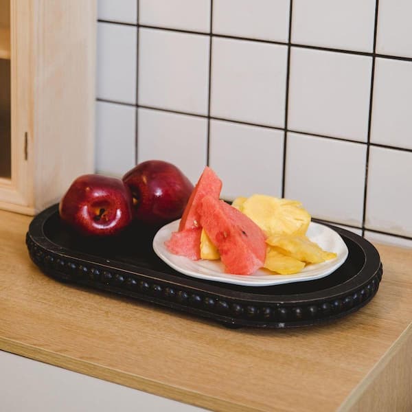 15 in. Black Oval Wood Decorative Tray (Set of 1) HPCWP9LJ - The