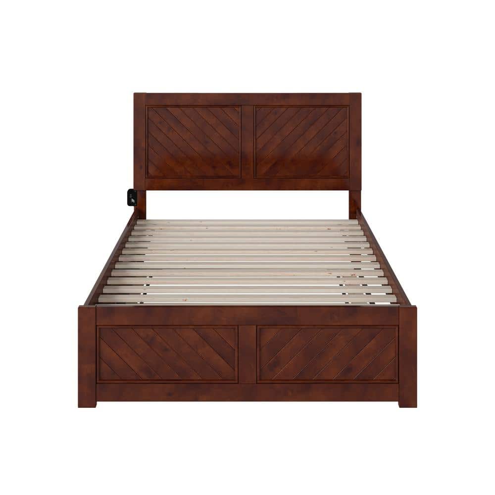 Canyon Walnut Full Platform Bed with Trundle and Chevron Headboard