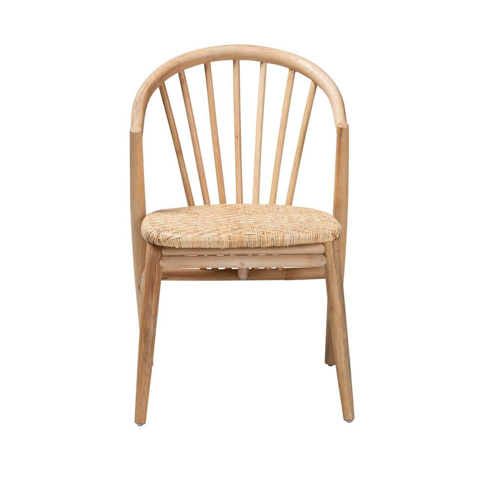 Bohemian Mid-Century Natural Brown Rattan & Cane Side Chair