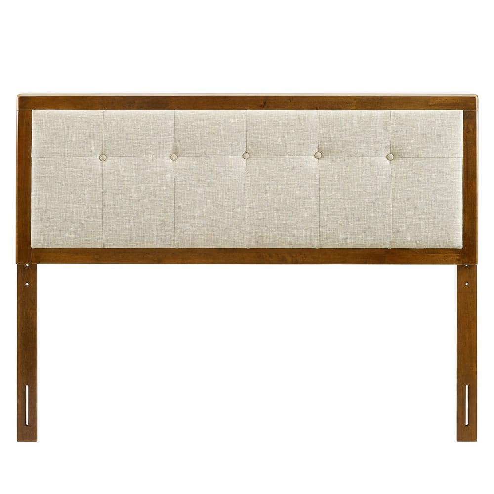 Walnut Beige Tufted Upholstered Queen Wood Headboard