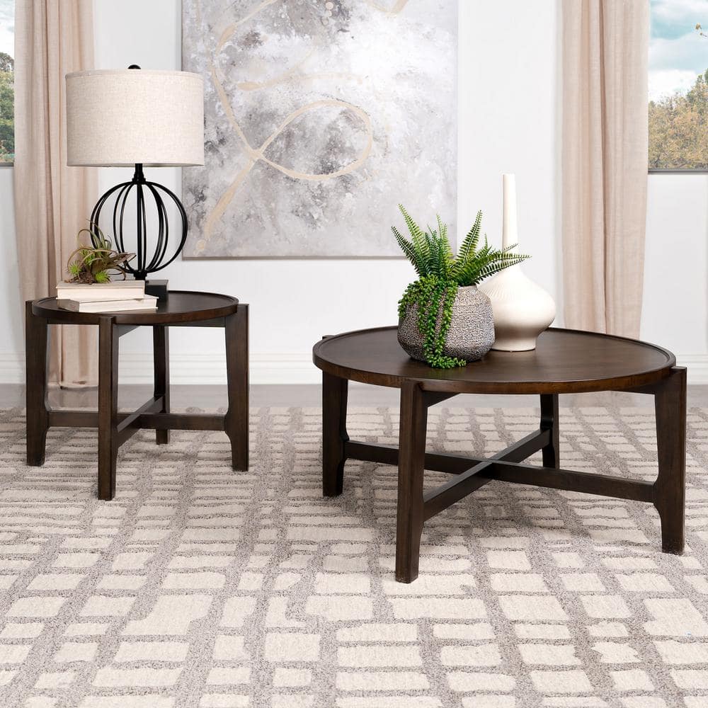 Round Dark Brown Solid Wood Coffee Table