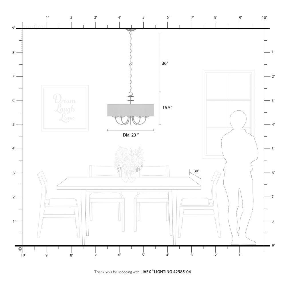 Brookdale Black Steel 5-Light Drum Pendant with Off-White Shade