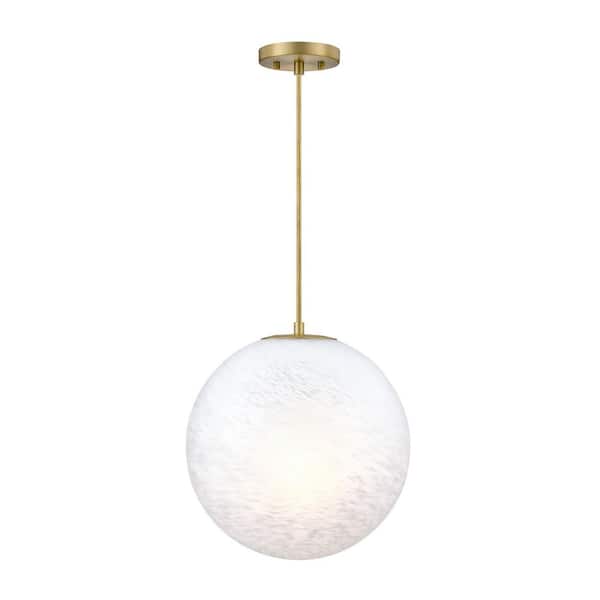 Pixie 60-Watt 1-Light Brushed Gold Globe Pendant Light with Etched Cloud Glass Shade