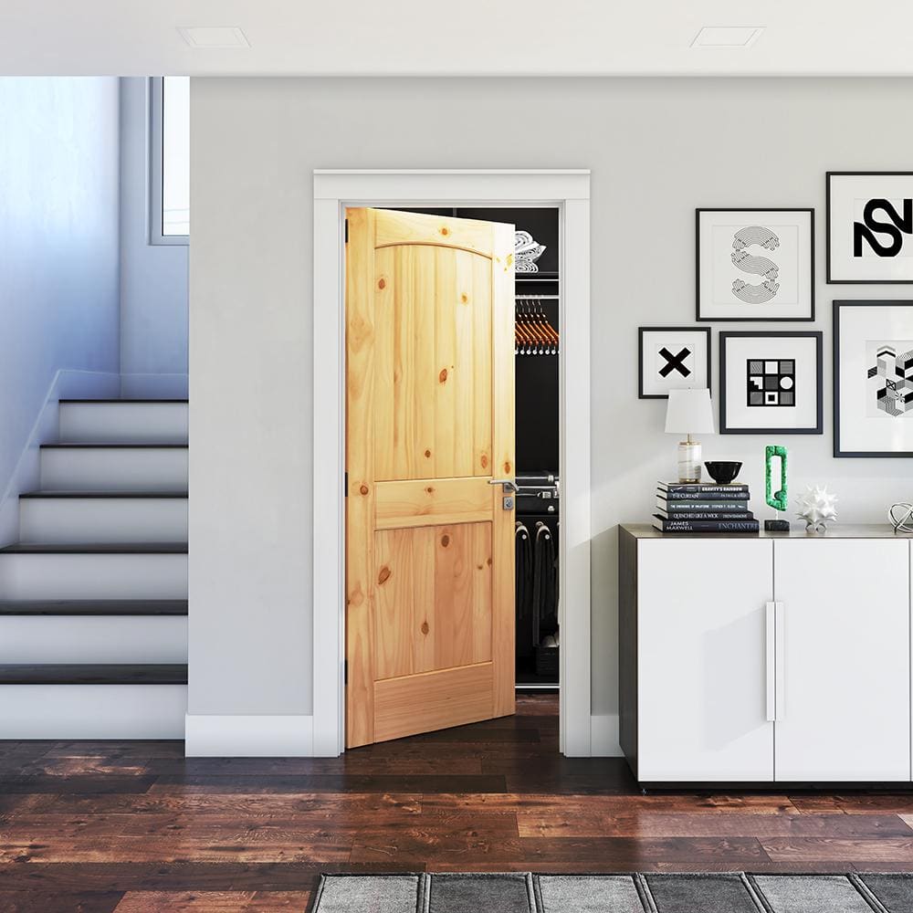 80" x 36" Arch Top Knotty Pine Solid Wood Door