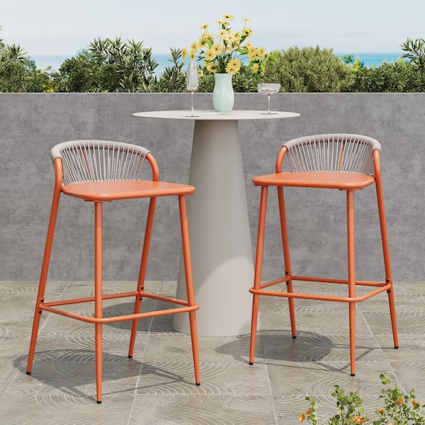Hastings 29 in. Patio Rope and Aluminum Outdoor Bar Stools, Orange, Set of 2