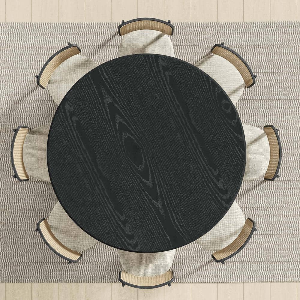 "Cylindrical Black Colored Wood 60"" Column Base Duckbill Edge Dining Table for 8" price history on PriceWatchPro