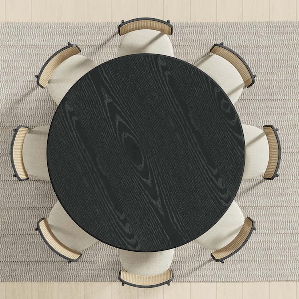 Cylindrical Black Colored Wood 60" Column Base Duckbill Edge Dining Table for 8