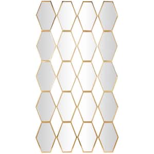 53 in. x 29 in. Rectangle Frameless Gold Wall Mirror with Diamond and Hexagon Shaped Mirrors