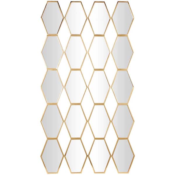 Novogratz 53 in. x 29 in. Rectangle Frameless Gold Wall Mirror with Diamond and Hexagon Shaped Mirrors
