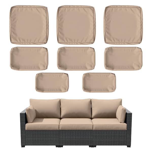 8-Piece 25.6 in. Outdoor Replacement Lounge Cushion Covers Sand