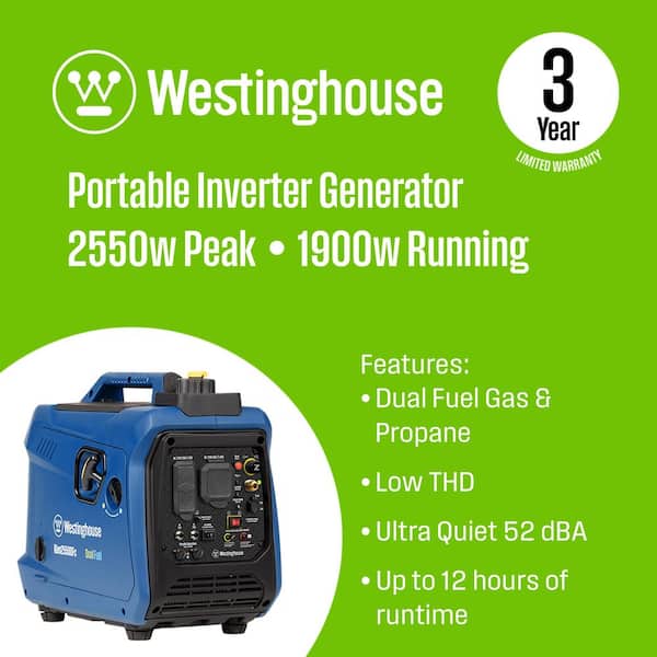2,550 Watt Dual Fuel Gas and Propane Powered Portable Inverter Generator with Recoil Start