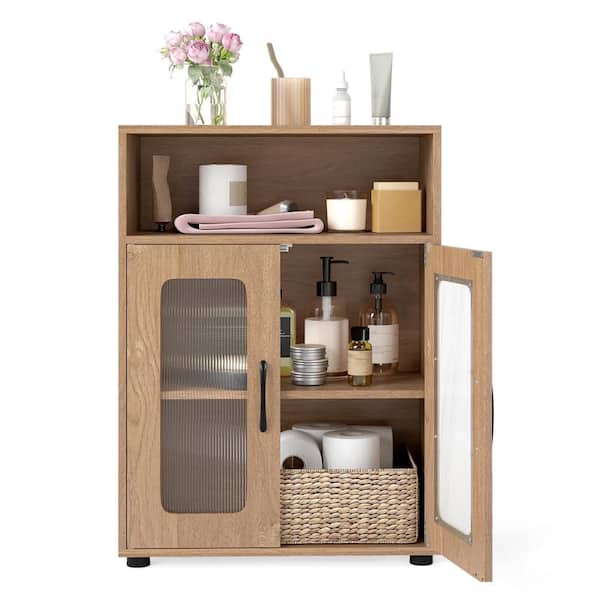 32.5 in. H Bathroom Cabinet Freestanding Cabinet w/ 2 Doors & 3-Level Adjustable Shelf Natural