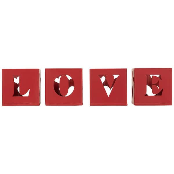 2.75 in. Red Love Blocks Valentine's Day Metal Votive Candle Holders (Set-4)