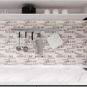 12 in. W x 12 in. L x 0.04 in. H Vinyl Peel and Stick Wall Tile Backsplash in Gray and Pink for Kitchen (10-Pack)