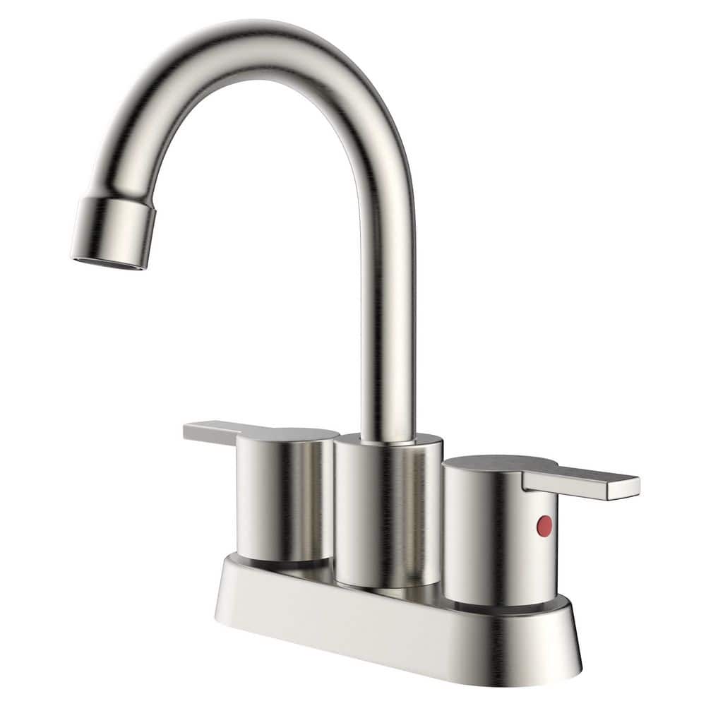 Surface Mounted 2 Handles Bathroom Faucet with Drain Kit Included in Brushe