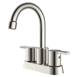Surface Mounted 2 Handles Bathroom Faucet with Drain Kit Included in Brushed Nickel