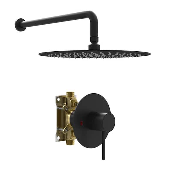 Dimakai 1-Spray Patterns 10 in. Shower Head Stainless Steel Wall Mounted Fixed Shower Head with Brass Body Valve in Matte Black