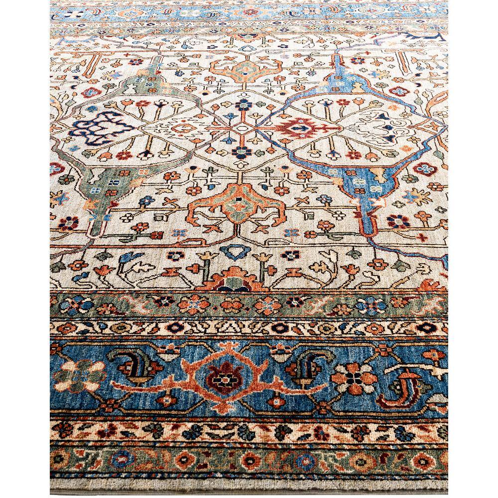 Serapi Light Gray and Blue Hand-Knotted Wool Area Rug