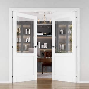 72 in. W. x 80 in. Universal Handed 1/2-Lite Clear Glass White Solid Core Double Prehung French Door with Assemble Jamb