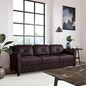 Romeo 31.5 in. Java Faux Leather Microfiber 3-Seater English Rolled Arm Sofa with Removable Cushions
