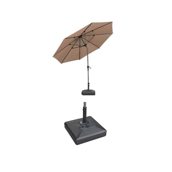 10 ft. Taupe Octagon Aluminum Crank and Tilt Market Umbrella with 154 lbs. Black Umbrella Base