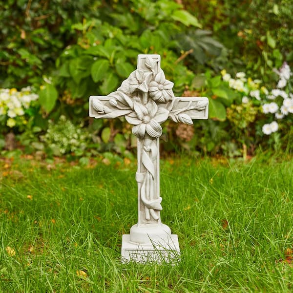 21 in. H MGO Holy Cross with Lily Garden Statue