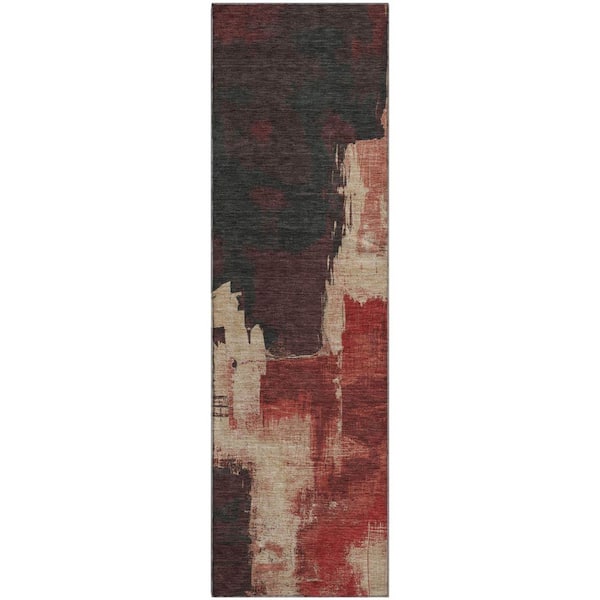 Mayfield Premium Machine Washable Abstract AMF1332 Brick 2 ft. 3 in. x 7 ft. 6 in. Runner Rug