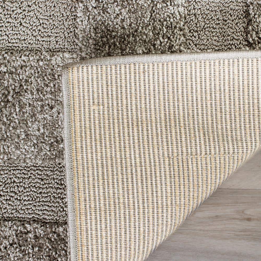 Plush Gray Square Shag Area Rug, Synthetic 5' x 5', Easy Care