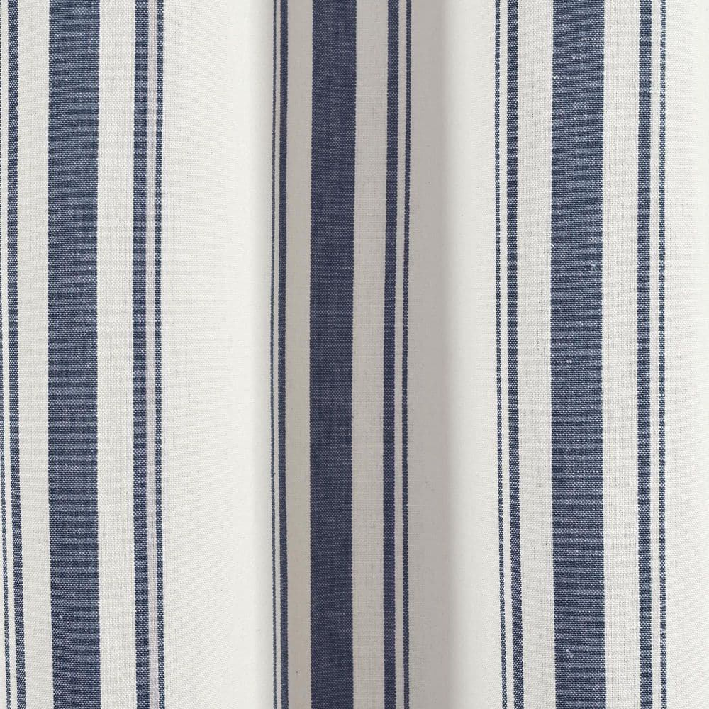 Navy and White Cotton Blend Striped Window Curtain Panels, 42"W x 95"L