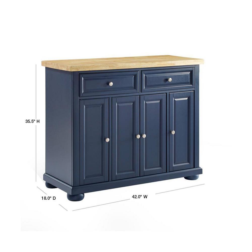 Navy Solid Wood Butcher Block Kitchen Island with Storage