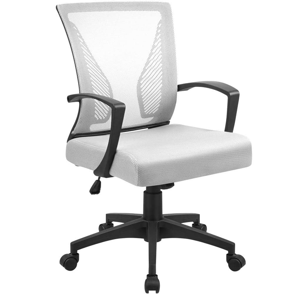 LACOO Office White Mid Back Swivel Lumbar Support Desk, Computer Ergonomic  Mesh Chair with Armrest T-OCNC750WT - The Home Depot