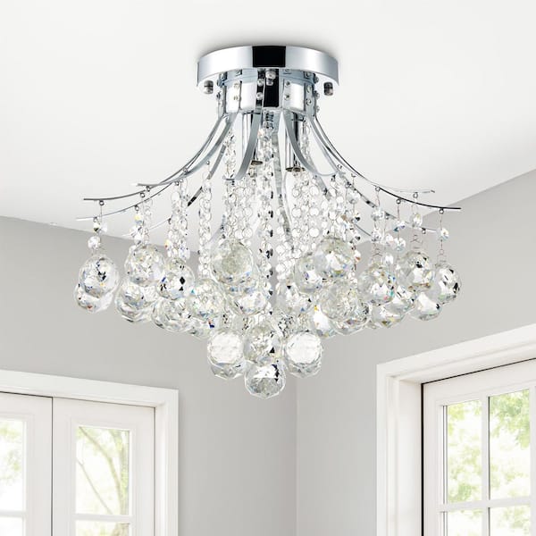 3-Light Chrome Flush Mount with Crystal Shade