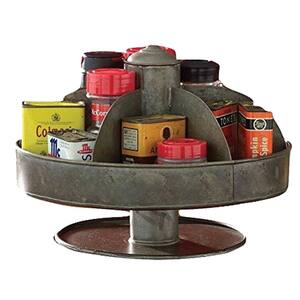 Galvanized Steel Gray Lazy Susan Organizer with 6-Pocket