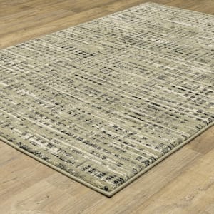 Sienna Beige/Gray 10 ft. x 13 ft. Industrial Geometric Distressed Abstract Striped Polypropylene Indoor Area Rug