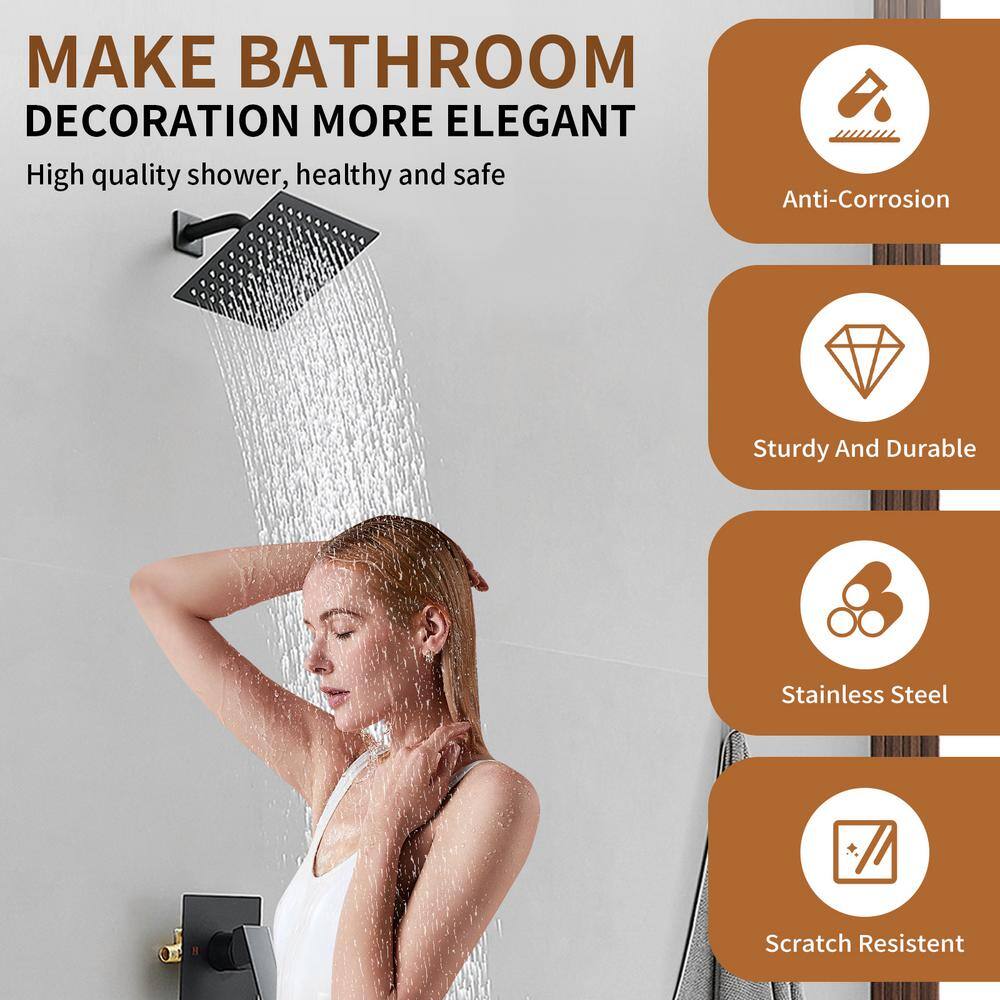 Matte Black Stainless Steel Square Rainfall Shower Faucet Set