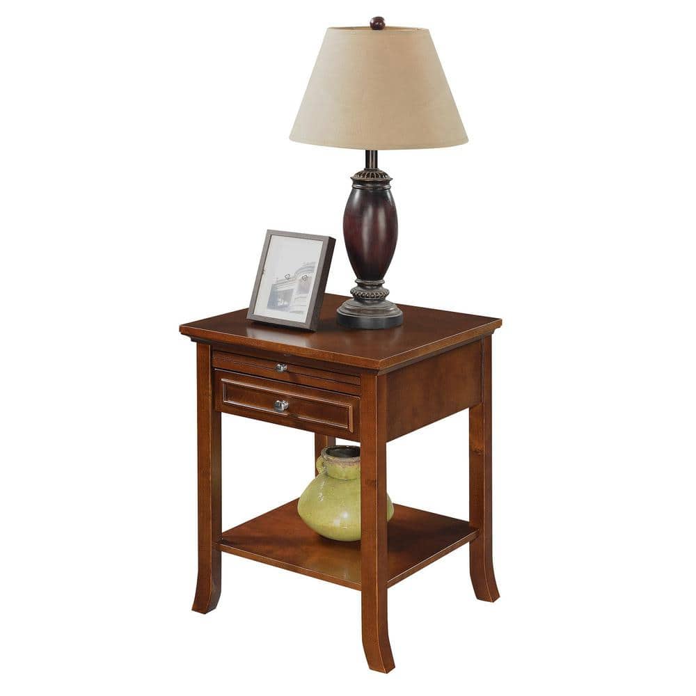 Espresso Logan Square Wood End Table with Storage and Pull-Out Shelf