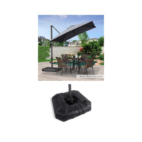 8 ft. Square Light Gray Cantilever Umbrella with 360° Rotation and Black Patio Umbrella Base Combo