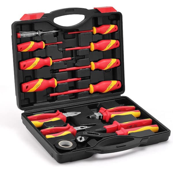 Insulated Screwdriver Plier Set Magnetic 1000V VDE Certified Electrician Tools Red Durable 12-Piece Kit