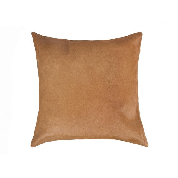 Torino Cowhide Cowhide Tan Solid 18 in. x 18 in. Throw Pillow