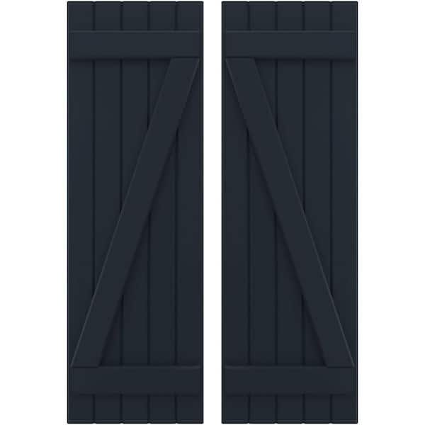 Ekena Millwork 17-1/2 in. W x 41 in. H Americraft 5-Board Real Wood Joined Board and Batten Shutters with Z-Bar Starless in Night Blue
