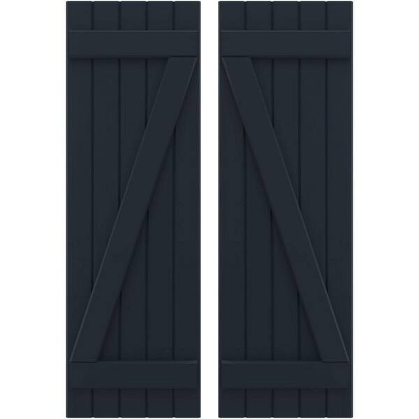 Ekena Millwork 17-1/2 in. W x 71 in. H Americraft 5 Board Real Wood Joined Board and Batten Shutters with Z-Bar Starless Night Blue
