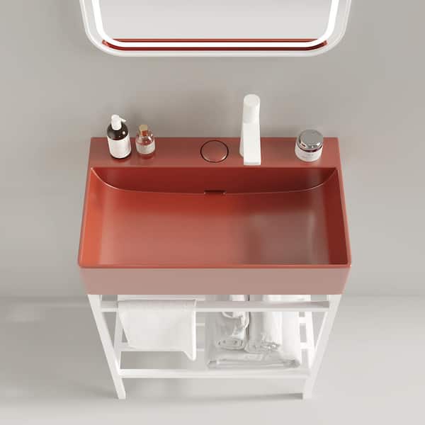24 in. Ceramic Console Sink Basin in Red