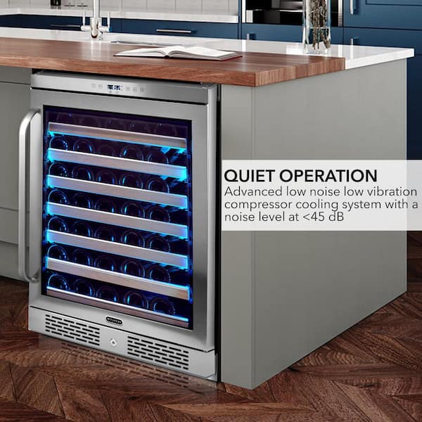 24 in. Single Zone 54 Bottles Undercounter Built-In Spectrum Light Wine Cooler Refrigerator w/ Lock Stainless Steel LED