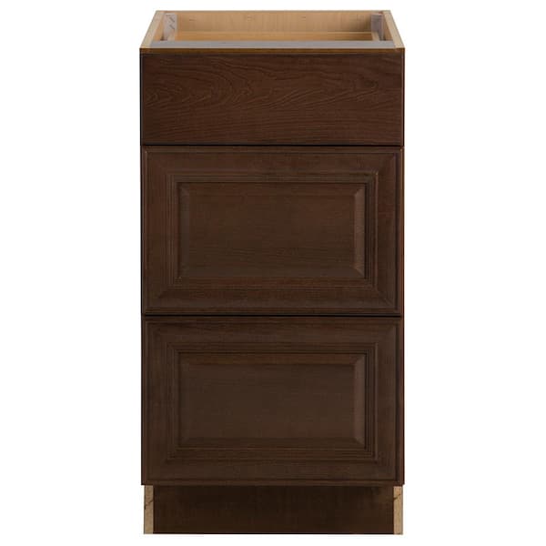 Hampton Bay Benton Assembled 18x34.5x24 in. Base Cabinet with 3-Soft Close Drawers in Butterscotch