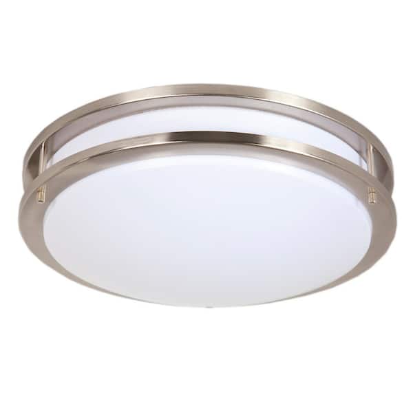 Maxxima 14 in. Satin Nickel LED Ceiling Mount Fixture, 5 CCT 2700K-5000K, 2100 Lumens, Dimmable